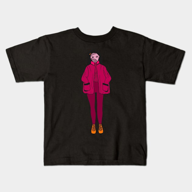 Girl in pink jacket Kids T-Shirt by EmeraldWasp